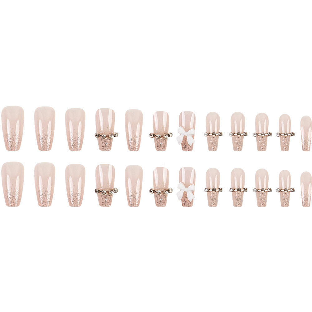Butterfly Crystal Glitter Nail With Glue Diy Art Design False Nails - 24pcs
