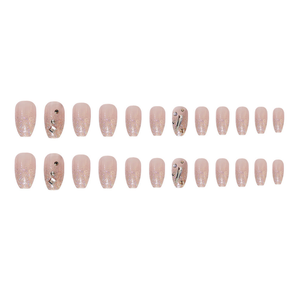 Sweet Cool Flash Powder Removable Nail With Glue Diy Art Design False Nails - 24Pcs