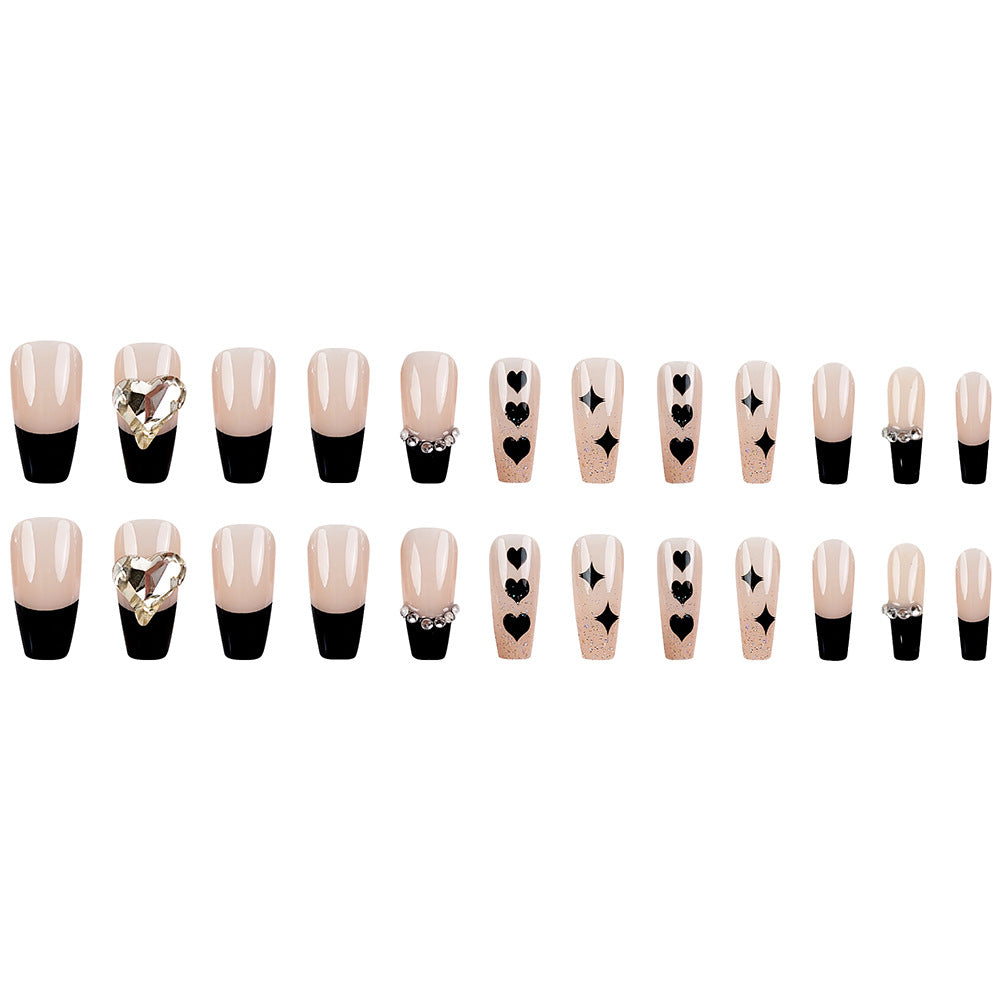 Diamond-Encrusted Wearable Nails With Glue Diy Art Design False Nails - 24Pcs
