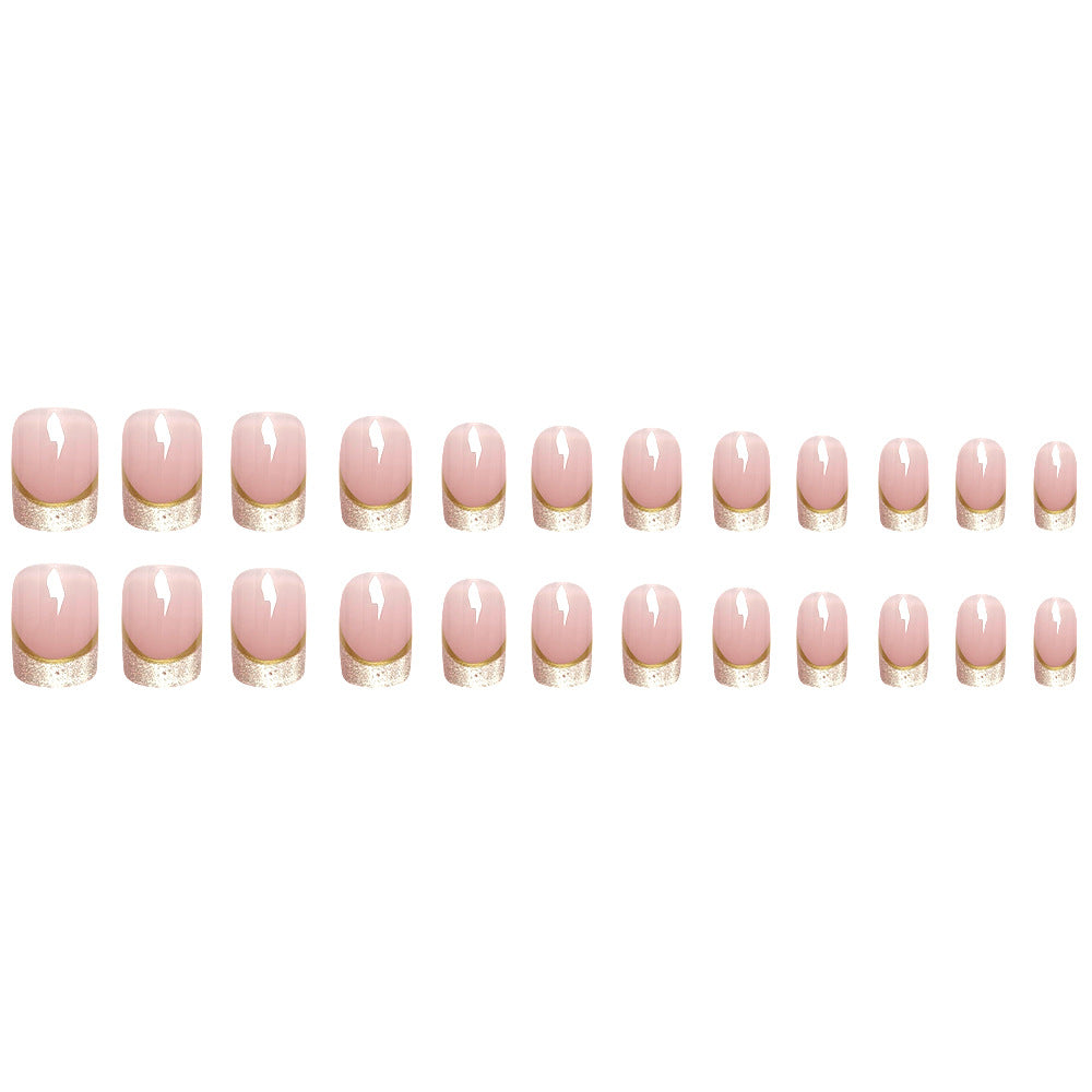 Hot Girl Starry Sky European Square Nail Pink Gradient Nail With Glue - 24Pcs