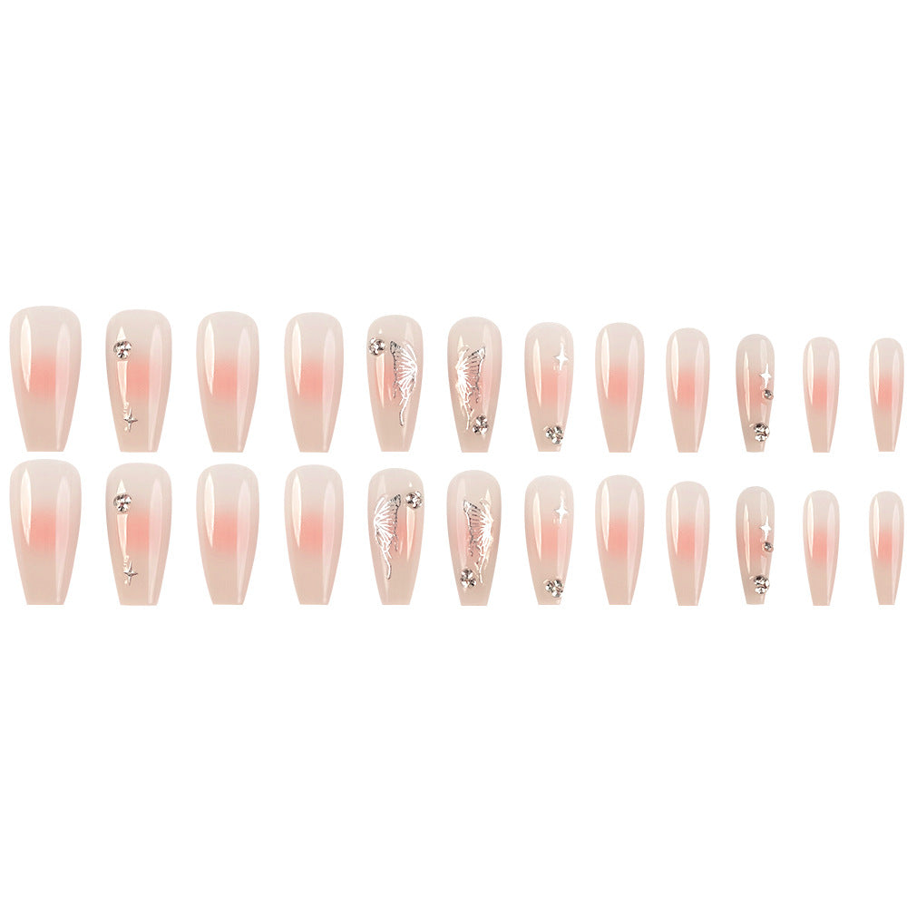 Butterfly Flash Diamond Paste Light Luxury Pure Wearable Nails - 24pcs