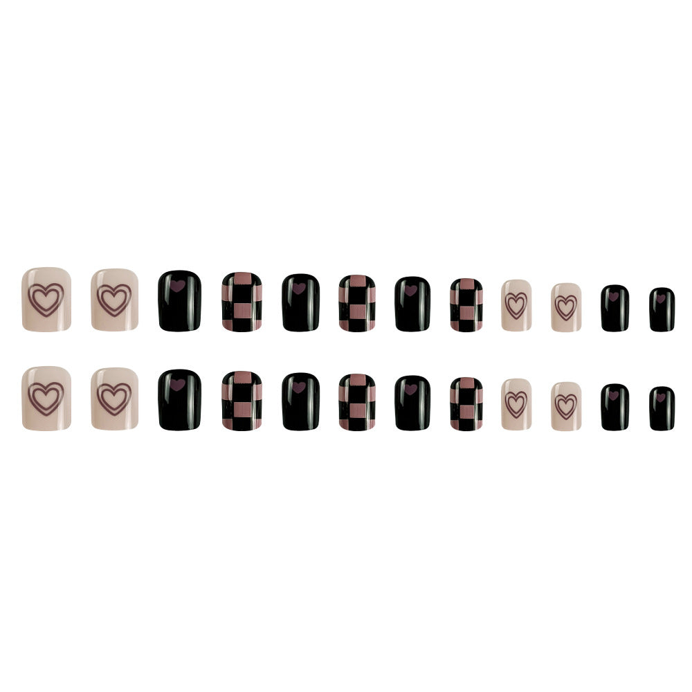 Pink Heart Wearable Fake Nails With Glue Diy Art Design False Nails - 24Pcs
