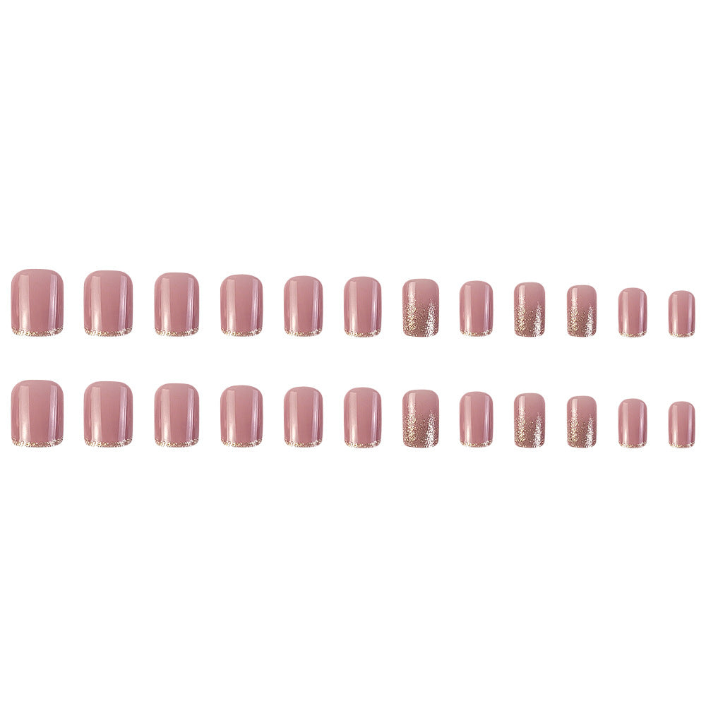 Glitter Pink Transparent Whitening Fake Nails With Glue - 24PCS