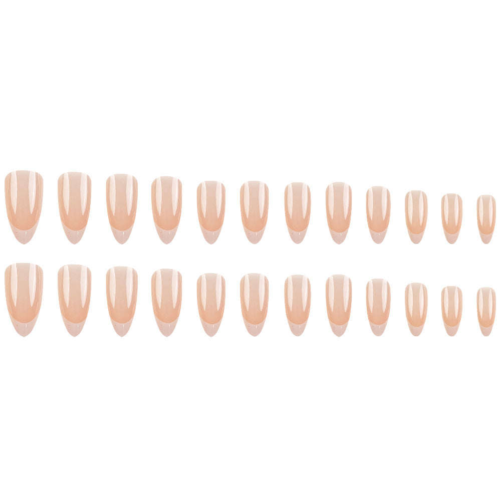Nude Pure Color French Manicure Almond Gentle Elegant Whitening Wearable Nails - 24Pcs