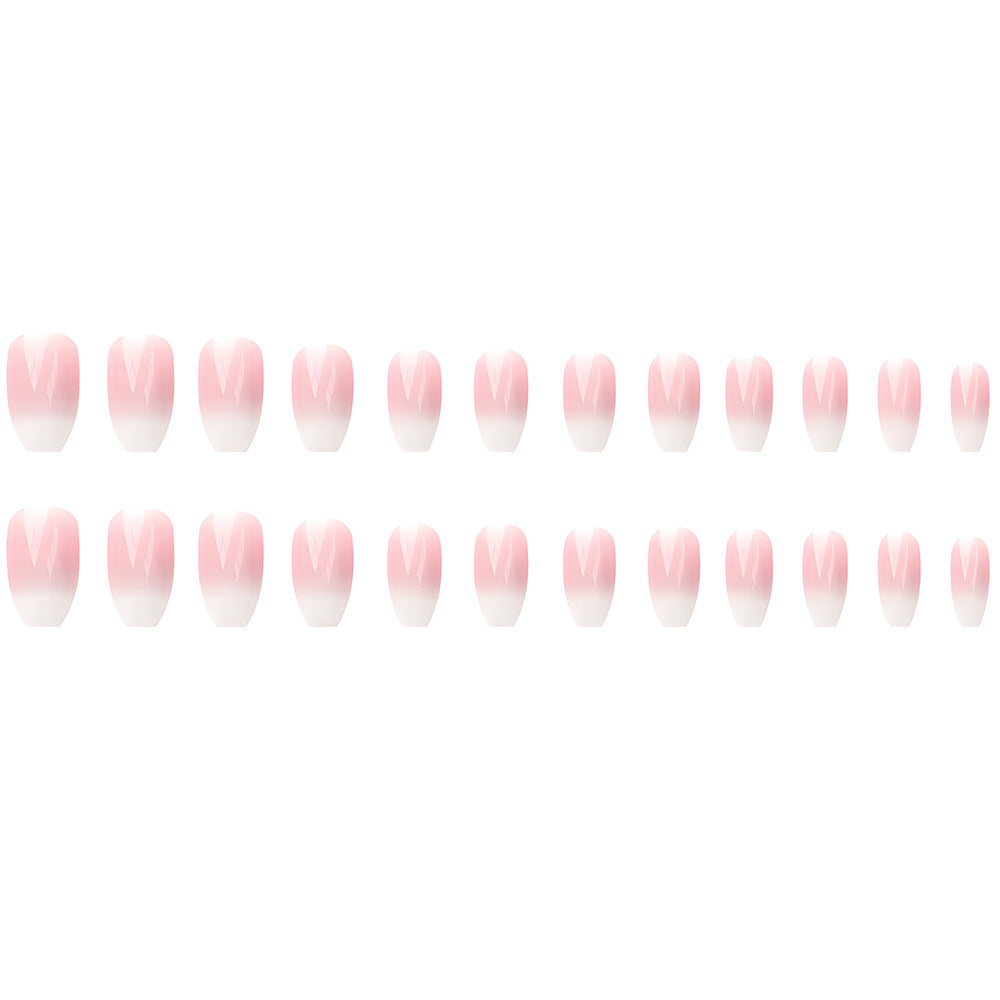 Gradient Naked White With Glue Diy Art Design False Nails - 24Pcs