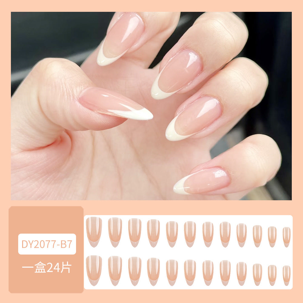 Nude Pure Color French Manicure Almond Gentle Elegant Whitening Wearable Nails - 24Pcs