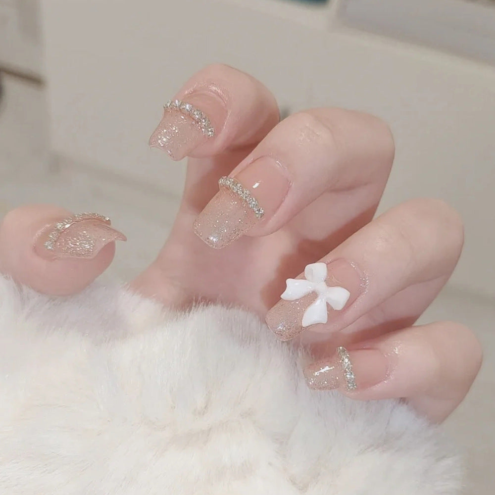 Butterfly Crystal Glitter Nail With Glue Diy Art Design False Nails - 24pcs