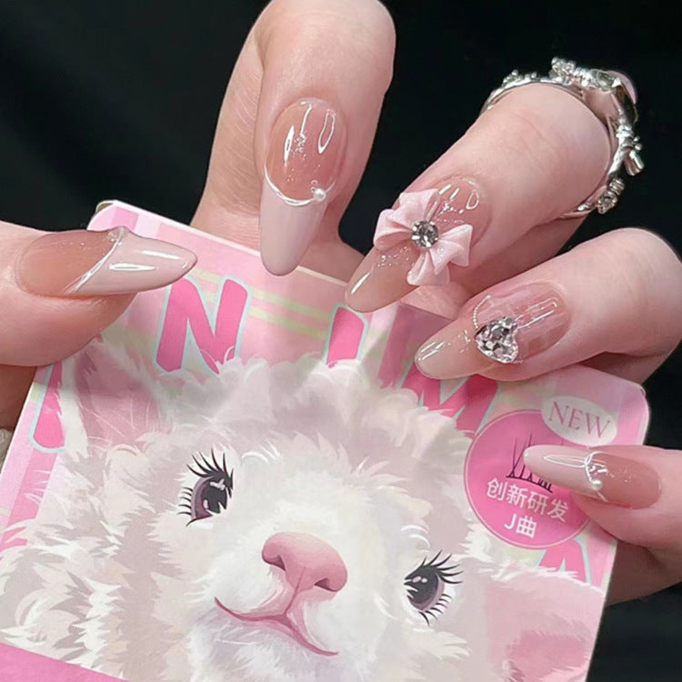 Bow Heart Dot Diamond Manicure Wearable Nails  - 24pcs