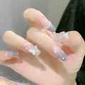 Silver Flash Butterfly Pearl Wear Armor Sweet Cool Removable Fake Nail With Glue - 24Pcs