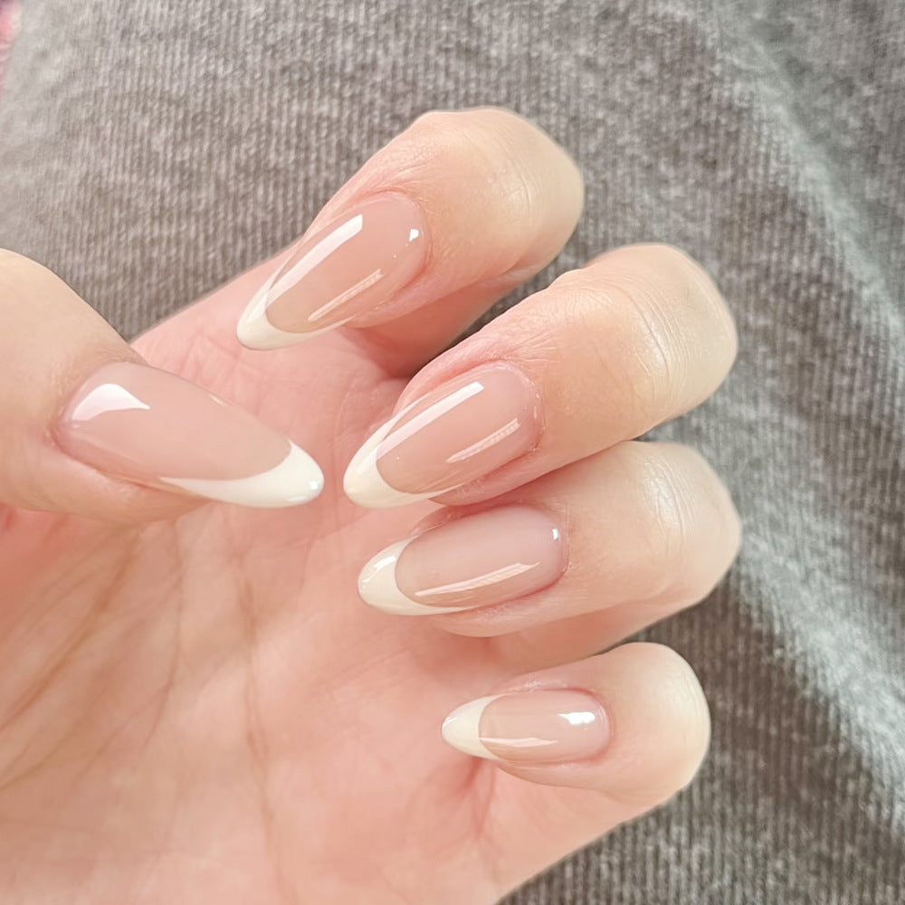 Nude Pure Color French Manicure Almond Gentle Elegant Whitening Wearable Nails - 24Pcs